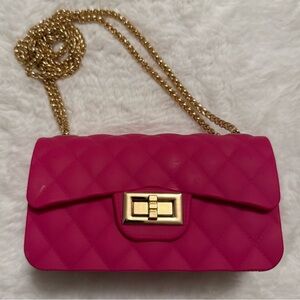 Jelly Purse - Bright Pink, Quilted with Gold Chain